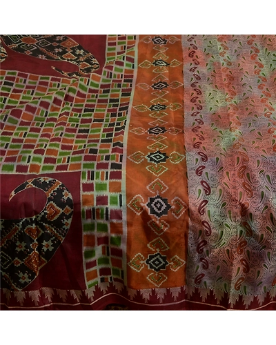 Sanskriti Vintage Sarees Indian Multi Pure Silk Printed Sari Soft Craft Fabric, PR-63878-Multi-Pure Silk-3