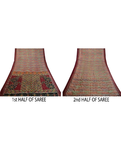 Sanskriti Vintage Sarees Indian Multi Pure Silk Printed Sari Soft Craft Fabric, PR-63878-Multi-Pure Silk-4