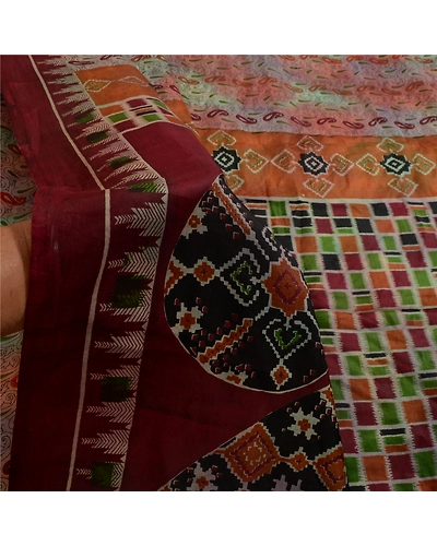 Sanskriti Vintage Sarees Indian Multi Pure Silk Printed Sari Soft Craft Fabric, PR-63878-Multi-Pure Silk-5