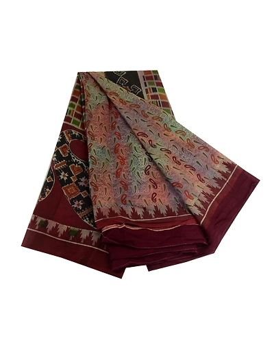Sanskriti Vintage Sarees Indian Multi Pure Silk Printed Sari Soft Craft Fabric, PR-63878-Multi-Pure Silk-7