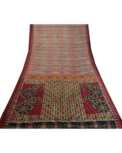 Sanskriti Vintage Sarees Indian Multi Pure Silk Printed Sari Soft Craft Fabric, PR-63878-Multi-Pure Silk-8