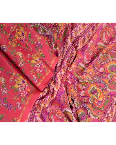 Sanskriti Vintage Sarees Pink Pure Chinon Silk Printed Woven Sari Craft Fabric, PR-63879-Pink-Pure Chinon Silk-2