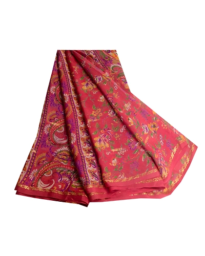 Sanskriti Vintage Sarees Pink Pure Chinon Silk Printed Woven Sari Craft Fabric, PR-63879-Pink-Pure Chinon Silk-6