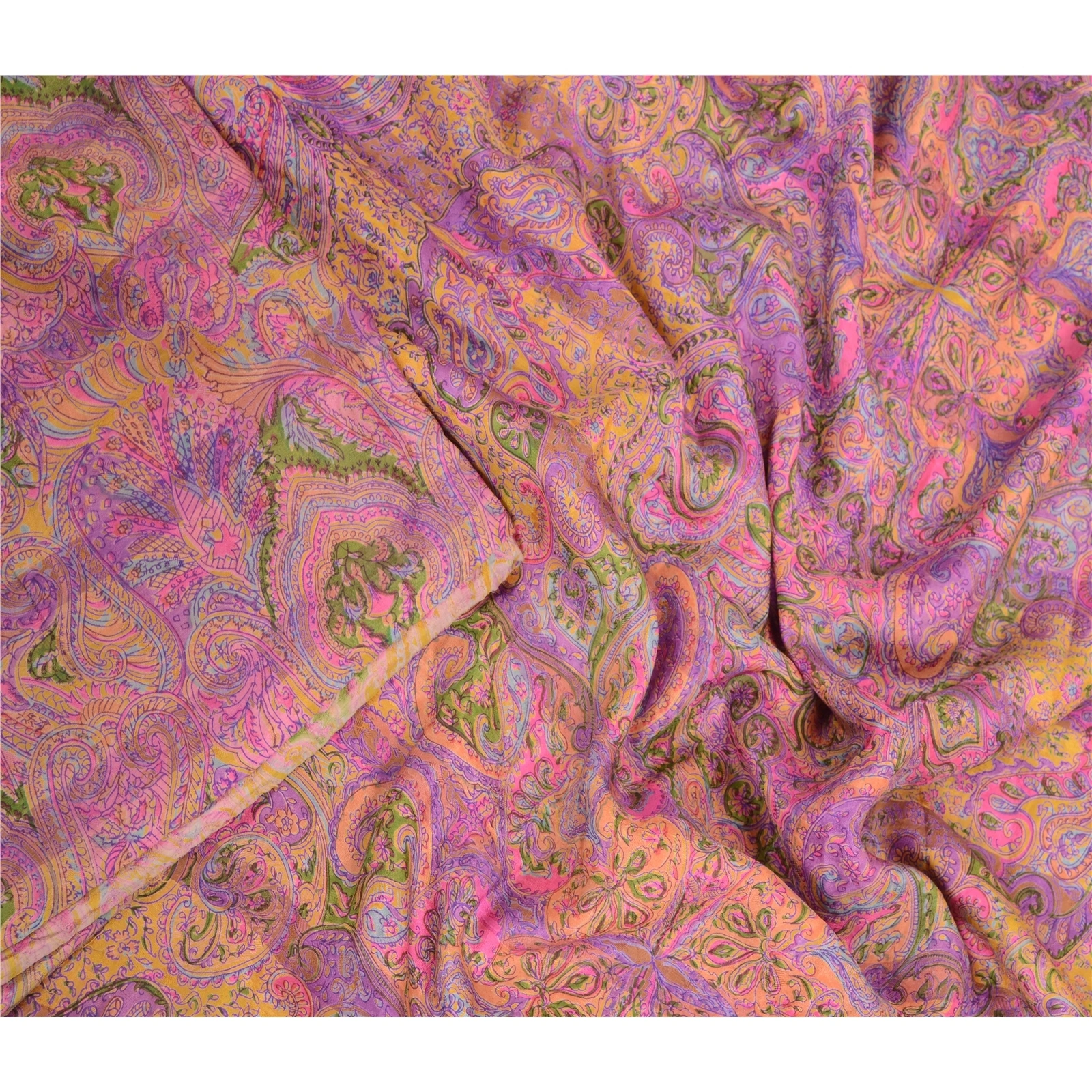 Sanskriti Vintage Sarees Purple Pure Silk Printed Woven Sari Floral Craft Fabric, PR-63886-Purple-Pure Silk-1