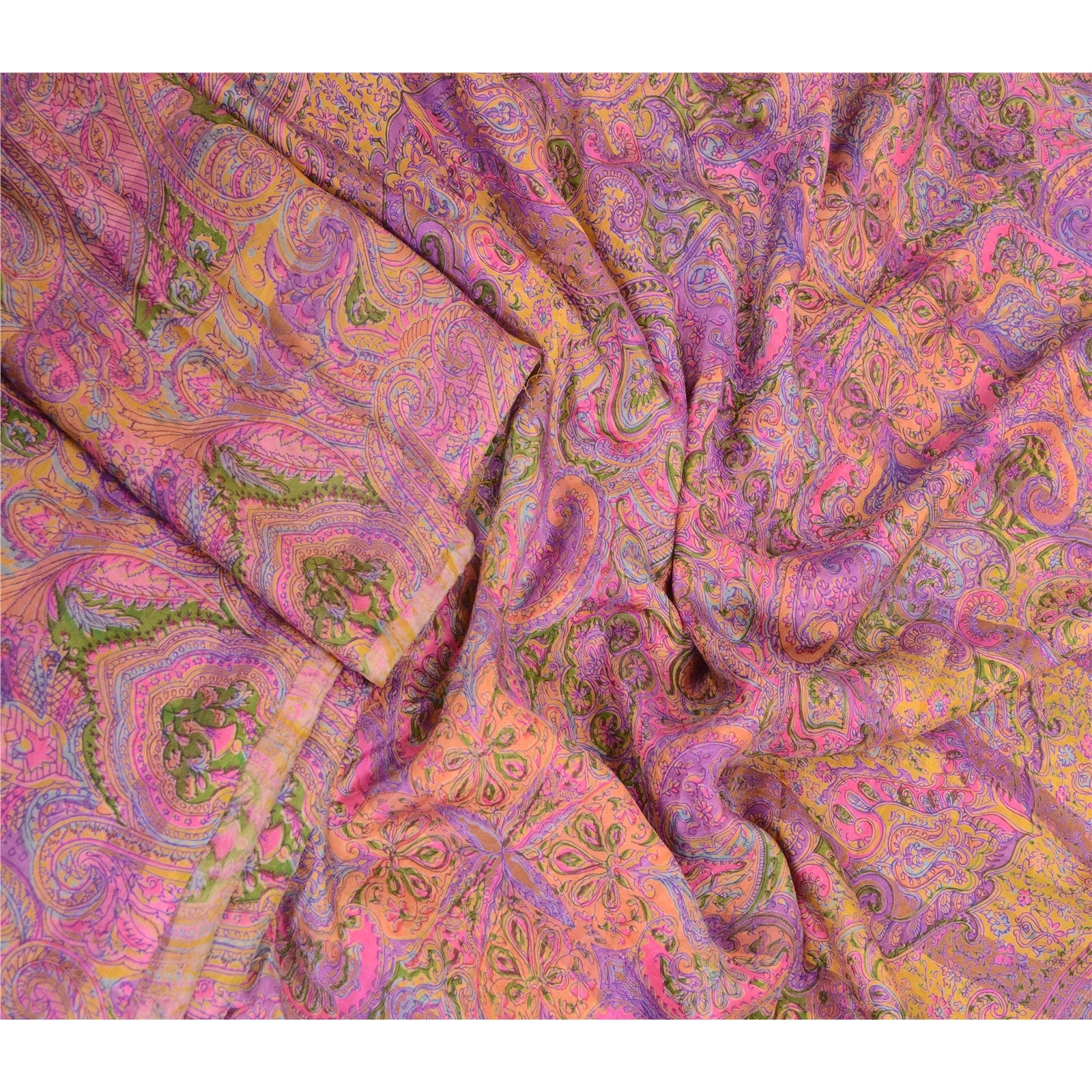 Sanskriti Vintage Sarees Purple Pure Silk Printed Woven Sari Floral Craft Fabric, PR-63886-Purple-Pure Silk-2