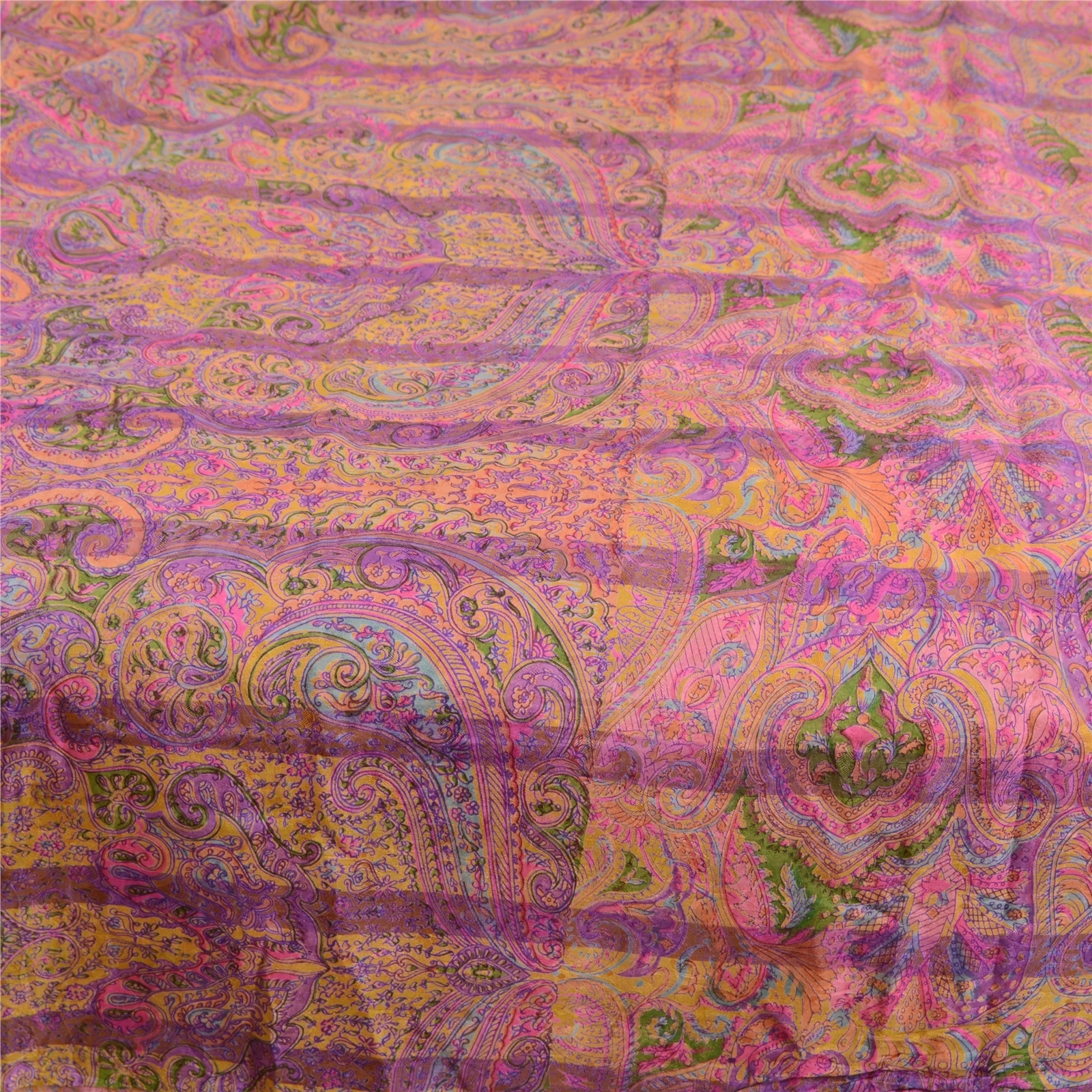 Sanskriti Vintage Sarees Purple Pure Silk Printed Woven Sari Floral Craft Fabric, PR-63886-Purple-Pure Silk-3