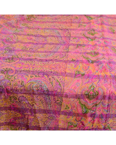 Sanskriti Vintage Sarees Purple Pure Silk Printed Woven Sari Floral Craft Fabric, PR-63886-Purple-Pure Silk-3
