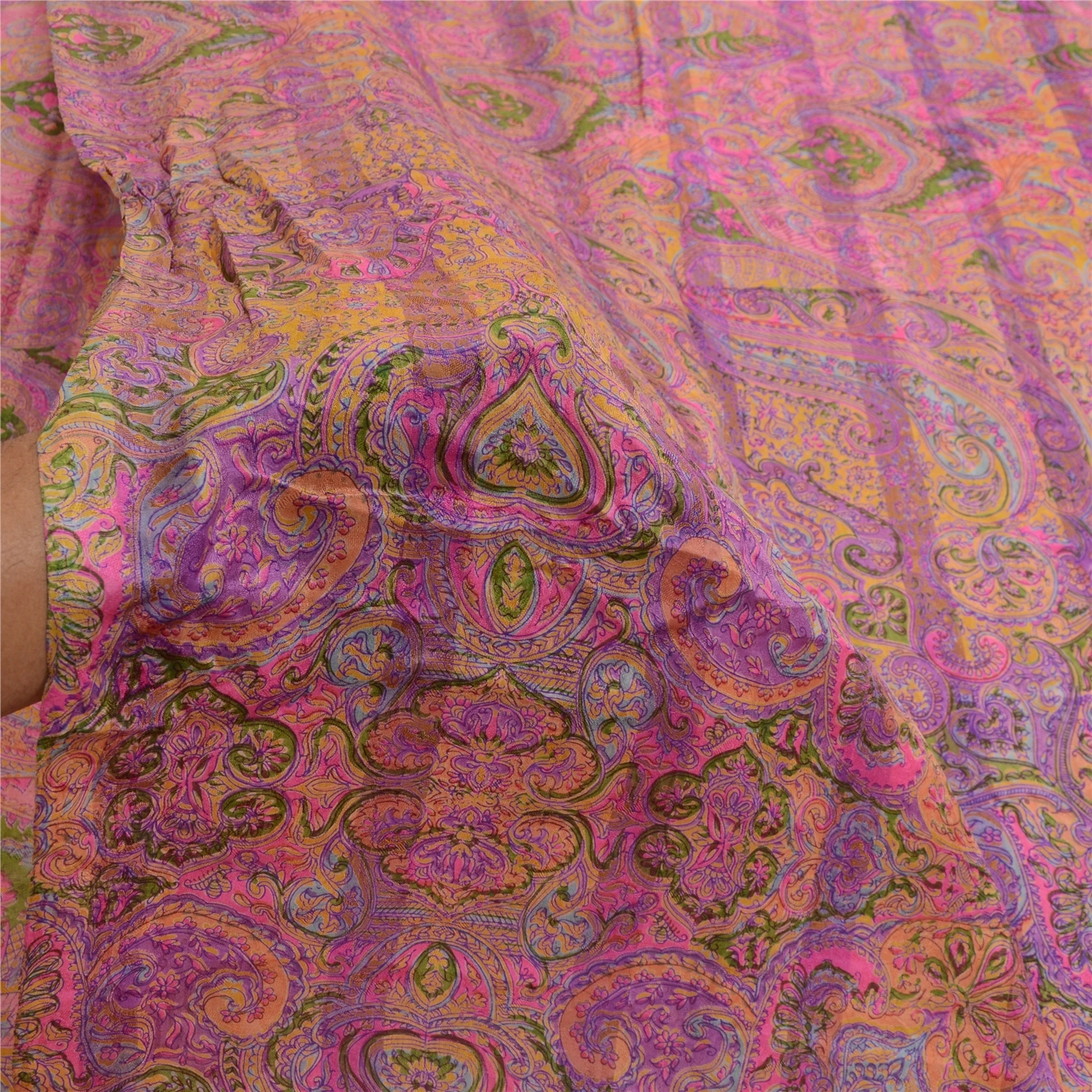 Sanskriti Vintage Sarees Purple Pure Silk Printed Woven Sari Floral Craft Fabric, PR-63886-Purple-Pure Silk-5