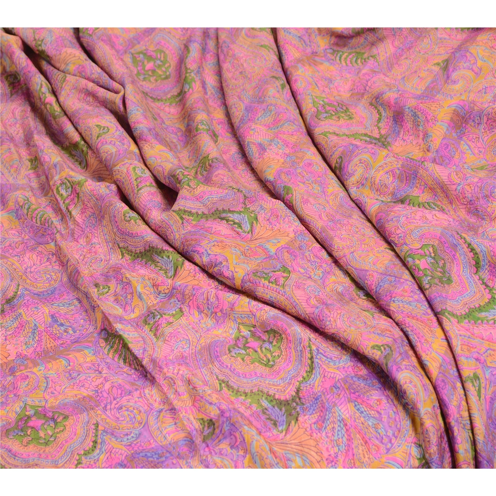 Sanskriti Vintage Sarees Purple Pure Silk Printed Woven Sari Floral Craft Fabric, PR-63886-Purple-Pure Silk-6