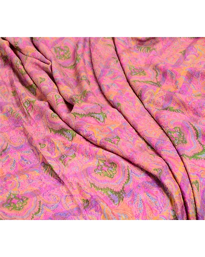 Sanskriti Vintage Sarees Purple Pure Silk Printed Woven Sari Floral Craft Fabric, PR-63886-Purple-Pure Silk-6