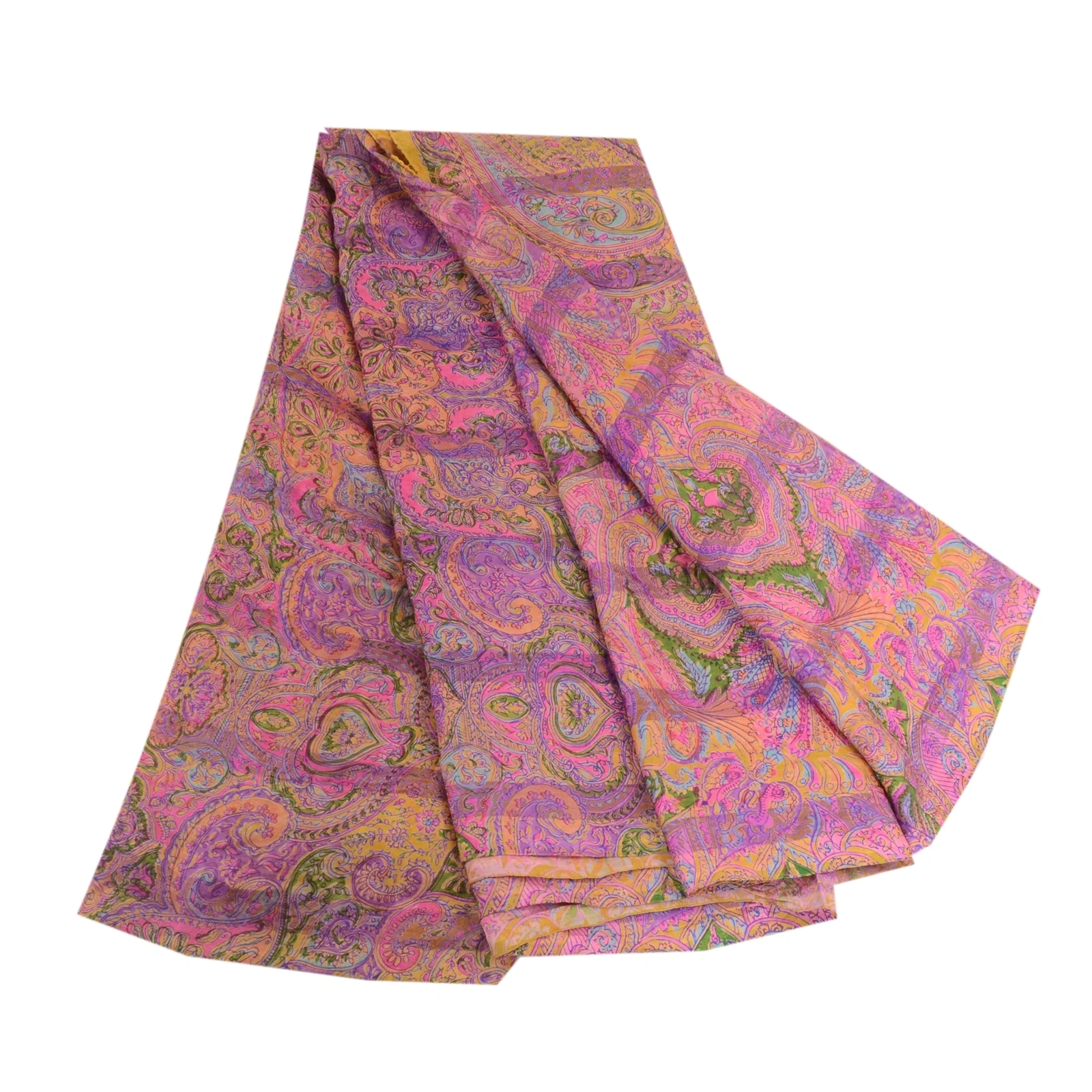 Sanskriti Vintage Sarees Purple Pure Silk Printed Woven Sari Floral Craft Fabric, PR-63886-Purple-Pure Silk-7