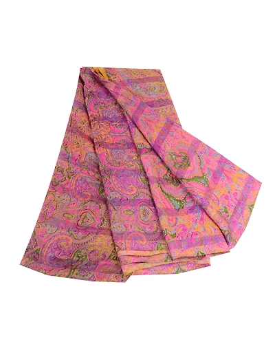 Sanskriti Vintage Sarees Purple Pure Silk Printed Woven Sari Floral Craft Fabric, PR-63886-Purple-Pure Silk-7