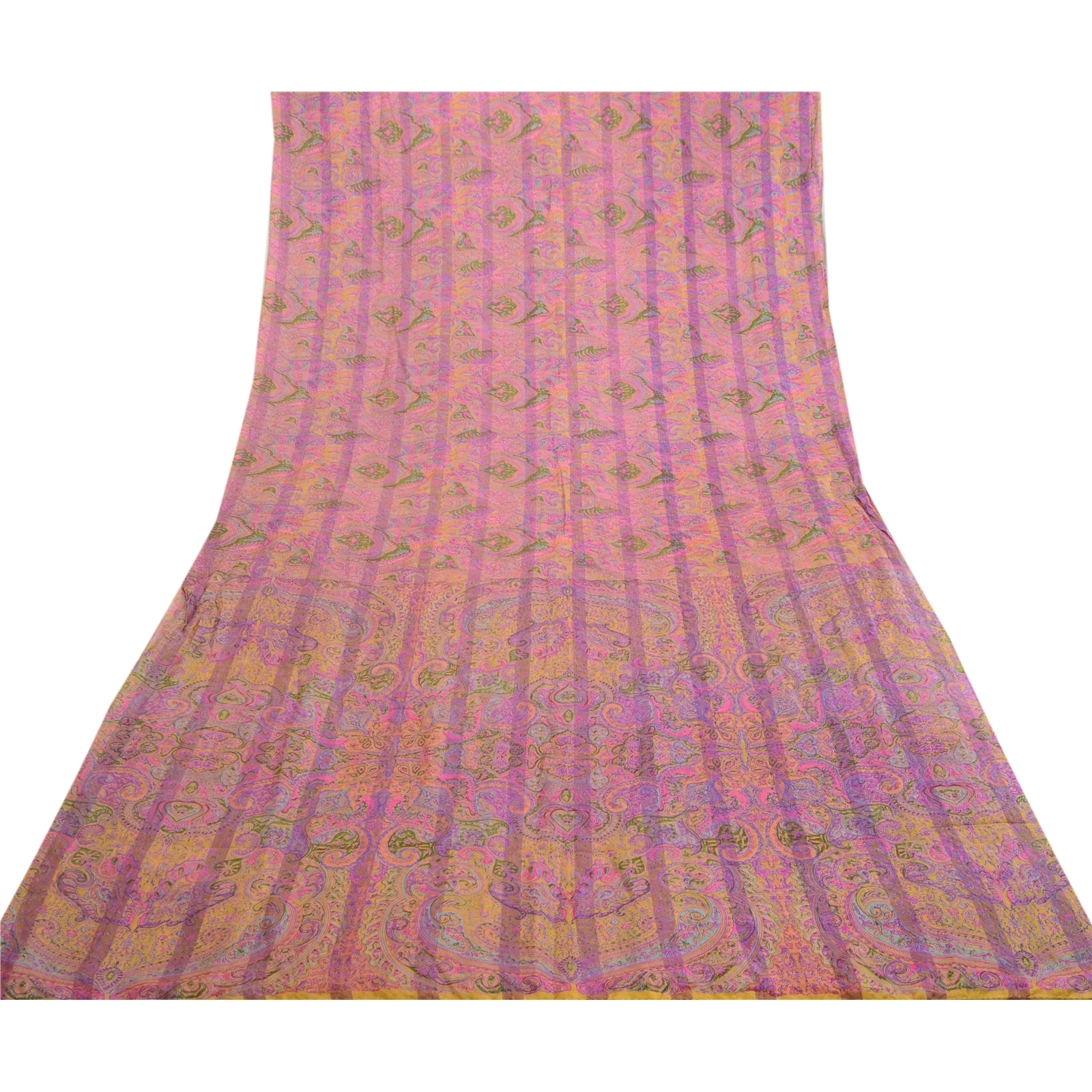 Sanskriti Vintage Sarees Purple Pure Silk Printed Woven Sari Floral Craft Fabric, PR-63886-Purple-Pure Silk-8