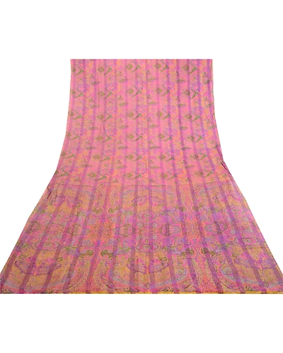 Sanskriti Vintage Sarees Purple Pure Silk Printed Woven Sari Floral Craft Fabric, PR-63886-Purple-Pure Silk-8