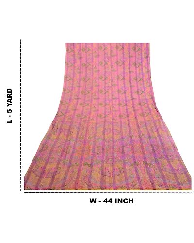 Sanskriti Vintage Sarees Purple Pure Silk Printed Woven Sari Floral Craft Fabric, PR-63886-Purple-Pure Silk-9