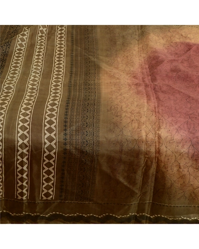 Sanskriti Vintage Sarees Coffee-Brown Pure Silk Printed Sari Floral Craft Fabric, PR-63887-Coffee-Brown-Pure Silk-3