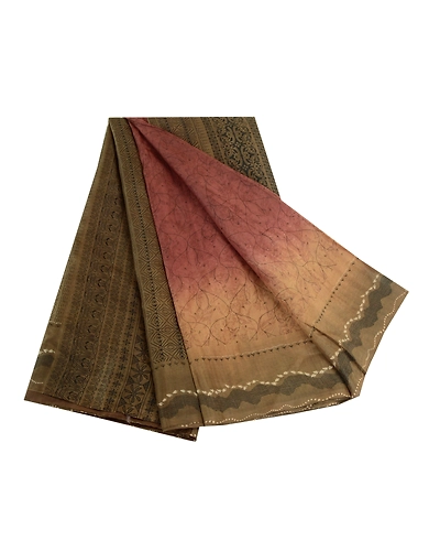 Sanskriti Vintage Sarees Coffee-Brown Pure Silk Printed Sari Floral Craft Fabric, PR-63887-Coffee-Brown-Pure Silk-6