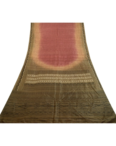 Sanskriti Vintage Sarees Coffee-Brown Pure Silk Printed Sari Floral Craft Fabric, PR-63887-Coffee-Brown-Pure Silk-7