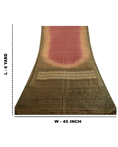Sanskriti Vintage Sarees Coffee-Brown Pure Silk Printed Sari Floral Craft Fabric, PR-63887-Coffee-Brown-Pure Silk-8