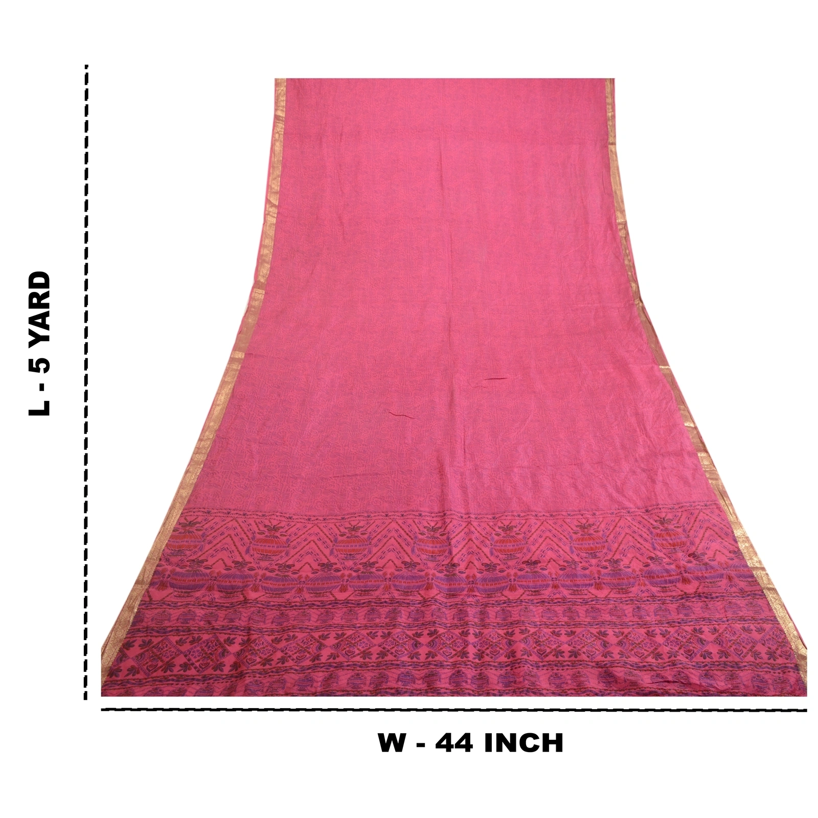 Sanskriti Vintage Sarees Pink Zari Border Pure Silk Printed Sari Craft Fabric, PR-63888-Pink-Pure Silk-8