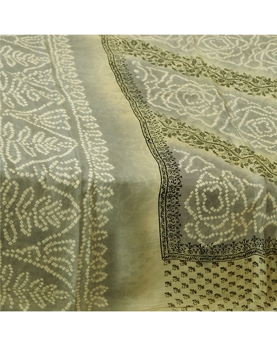 Sanskriti Vintage Sarees Gray Bandhani Printed 100% Pure Silk Sari Craft Fabric, PR-63892-Gray-Pure Silk-3