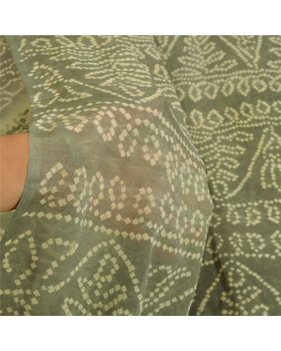Sanskriti Vintage Sarees Gray Bandhani Printed 100% Pure Silk Sari Craft Fabric, PR-63892-Gray-Pure Silk-5