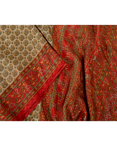Sanskriti Vintage Sarees From India Green Printed Pure Silk Sari Craft Fabric, PR-63899-Green-Pure Silk-1