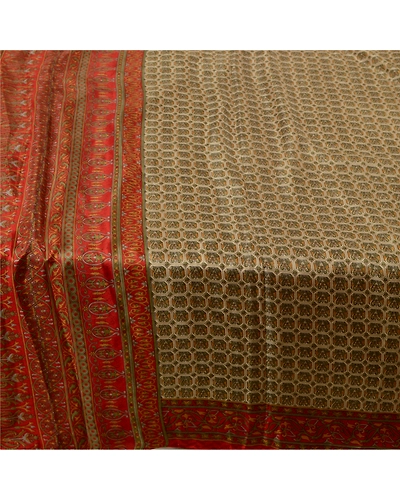 Sanskriti Vintage Sarees From India Green Printed Pure Silk Sari Craft Fabric, PR-63899-Green-Pure Silk-3