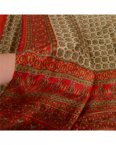 Sanskriti Vintage Sarees From India Green Printed Pure Silk Sari Craft Fabric, PR-63899-Green-Pure Silk-5