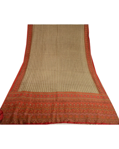 Sanskriti Vintage Sarees From India Green Printed Pure Silk Sari Craft Fabric, PR-63899-Green-Pure Silk-7