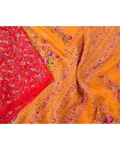 Sanskriti Vintage Sarees From Indian Red Printed Pure Silk Sari 5Yd Craft Fabric, PR-63903-Red-Pure Silk-1