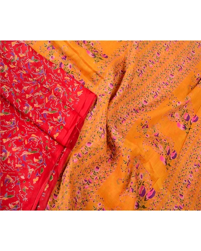 Sanskriti Vintage Sarees From Indian Red Printed Pure Silk Sari 5Yd Craft Fabric, PR-63903-Red-Pure Silk-2