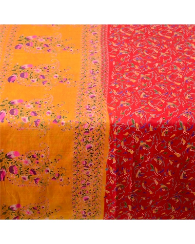 Sanskriti Vintage Sarees From Indian Red Printed Pure Silk Sari 5Yd Craft Fabric, PR-63903-Red-Pure Silk-3