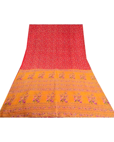 Sanskriti Vintage Sarees From Indian Red Printed Pure Silk Sari 5Yd Craft Fabric, PR-63903-Red-Pure Silk-8