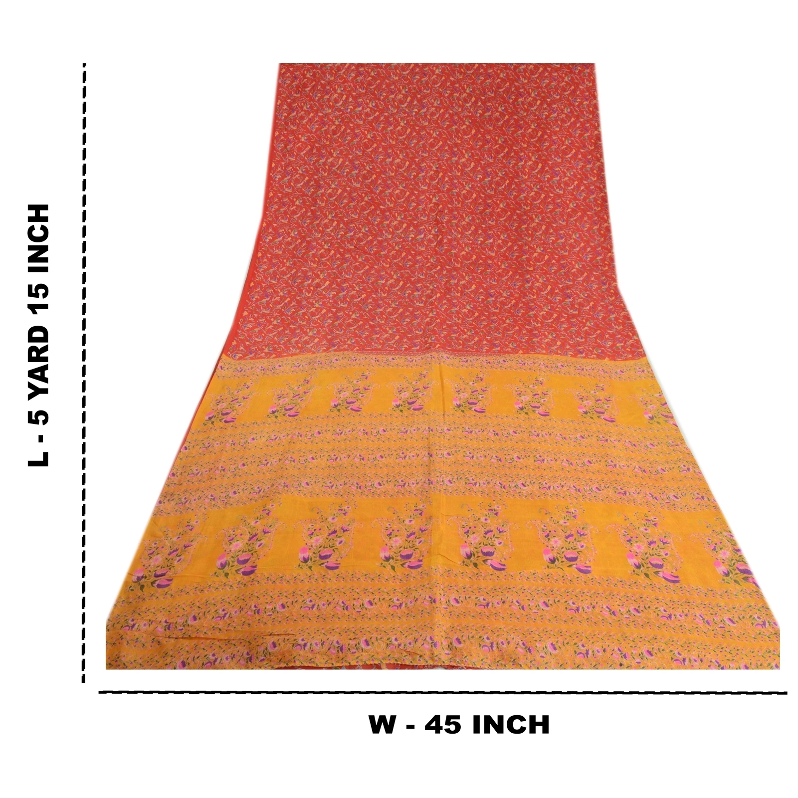 Sanskriti Vintage Sarees From Indian Red Printed Pure Silk Sari 5Yd Craft Fabric, PR-63903-Red-Pure Silk-9