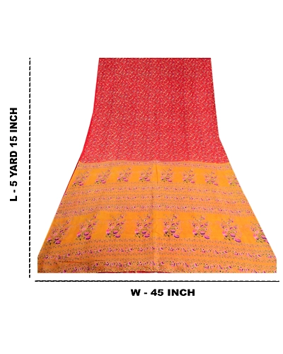 Sanskriti Vintage Sarees From Indian Red Printed Pure Silk Sari 5Yd Craft Fabric, PR-63903-Red-Pure Silk-9