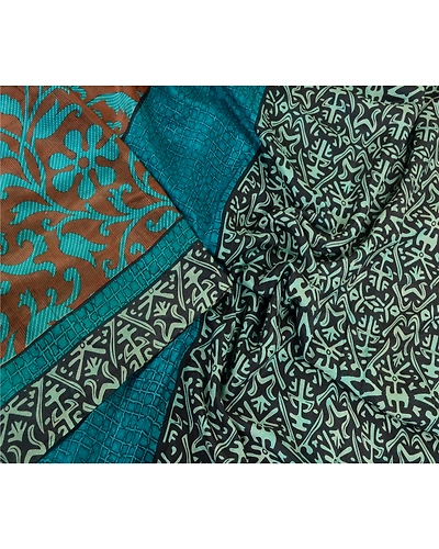 Sanskriti Vintage Sarees From Indian Brown Printed Pure Silk Sari Craft Fabric, PR-63904-Brown-Pure Silk-1