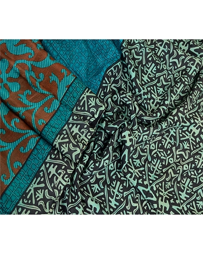 Sanskriti Vintage Sarees From Indian Brown Printed Pure Silk Sari Craft Fabric, PR-63904-Brown-Pure Silk-2
