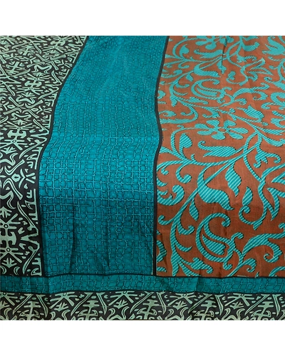 Sanskriti Vintage Sarees From Indian Brown Printed Pure Silk Sari Craft Fabric, PR-63904-Brown-Pure Silk-3