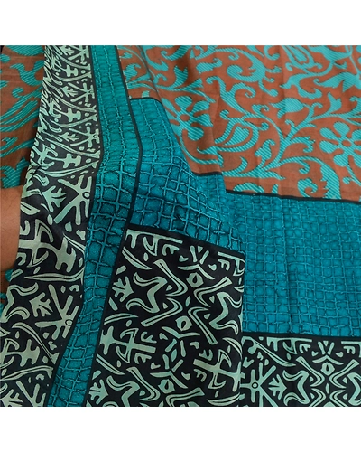 Sanskriti Vintage Sarees From Indian Brown Printed Pure Silk Sari Craft Fabric, PR-63904-Brown-Pure Silk-5