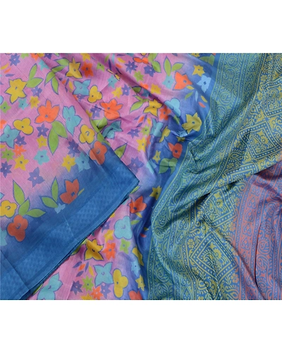 Sanskriti Vintage Sarees From Indian Pink Printed Pure Silk Sari Craft Fabric, PR-63905-Pink-Pure Silk-1
