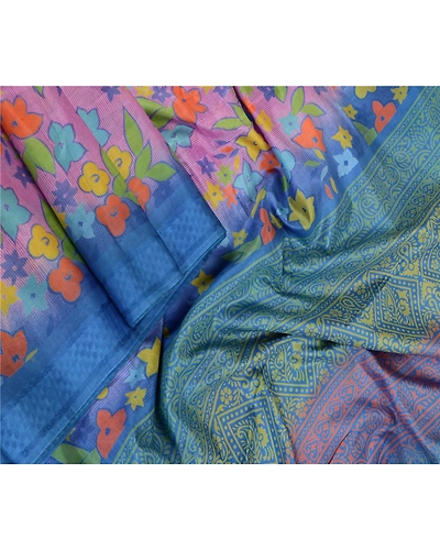 Sanskriti Vintage Sarees From Indian Pink Printed Pure Silk Sari Craft Fabric, PR-63905-Pink-Pure Silk-2