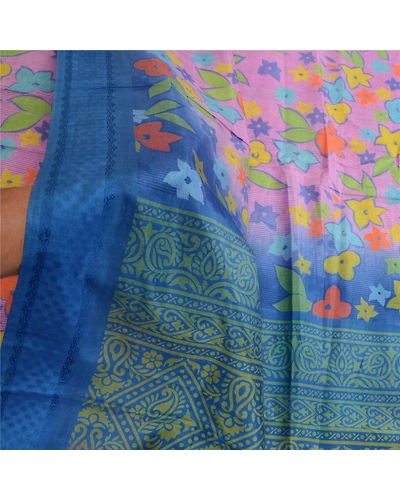 Sanskriti Vintage Sarees From Indian Pink Printed Pure Silk Sari Craft Fabric, PR-63905-Pink-Pure Silk-5