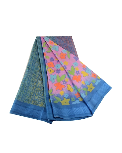 Sanskriti Vintage Sarees From Indian Pink Printed Pure Silk Sari Craft Fabric, PR-63905-Pink-Pure Silk-6