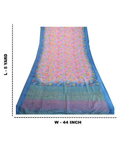 Sanskriti Vintage Sarees From Indian Pink Printed Pure Silk Sari Craft Fabric, PR-63905-Pink-Pure Silk-8