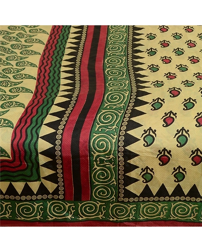 Sanskriti Vintage Sarees Indian Green Printed Pure Silk Sari Floral Craft Fabric, PR-63910-Green-Pure Silk-3