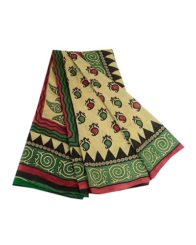 Sanskriti Vintage Sarees Indian Green Printed Pure Silk Sari Floral Craft Fabric, PR-63910-Green-Pure Silk-6