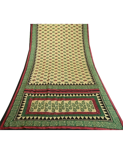 Sanskriti Vintage Sarees Indian Green Printed Pure Silk Sari Floral Craft Fabric, PR-63910-Green-Pure Silk-7