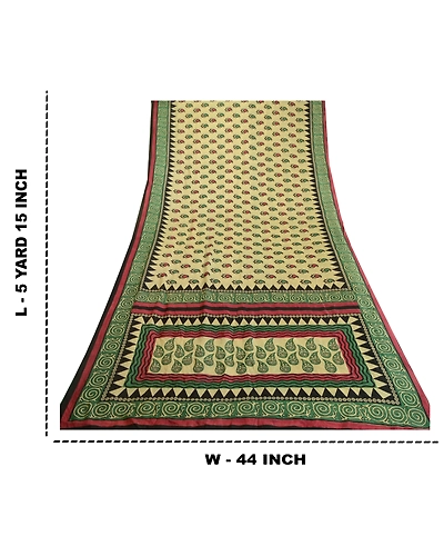 Sanskriti Vintage Sarees Indian Green Printed Pure Silk Sari Floral Craft Fabric, PR-63910-Green-Pure Silk-8