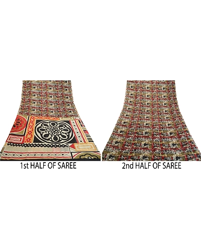 Sanskriti Vintage Sarees Multi Printed 100% Pure Silk Sari Floral Craft Fabric, PR-63911-Multi-Pure Silk-4